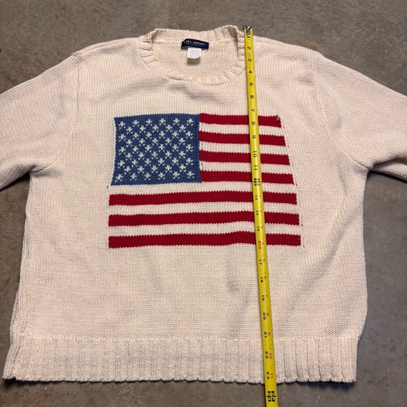 SML Sport Vintage 90s American Flag Cream Colored Made in USA Sweater Womens XL - Picture 7 of 7